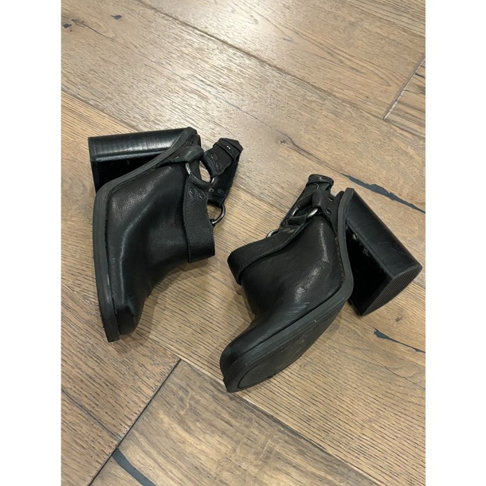 Ecote Womens Black Harness Slingback Pebble Leather Heels Shoes Size 6